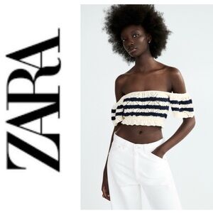 NWOT Zara pointelle stitch nautical striped crocheted crop top